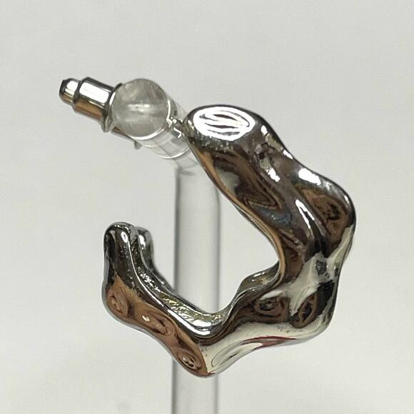 New Earrings Molten Metal Silver Hoop 2025 Trendy Jewelry Trend AU10 - Picture 3 of 7